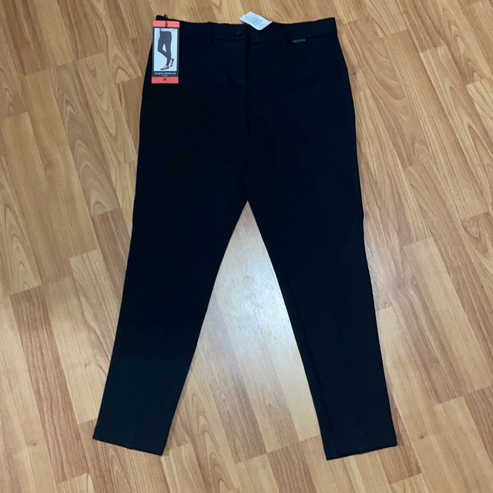 Black, stretchy, professional pants.